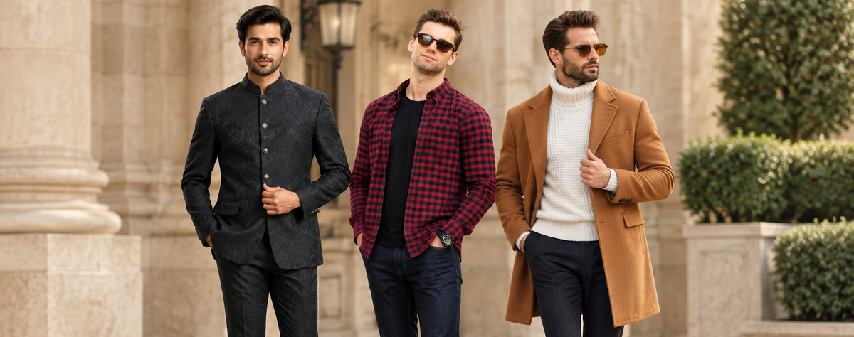 Men collection banner with three different product references