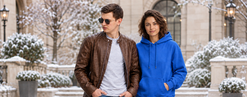 Winter collection banner with two models
