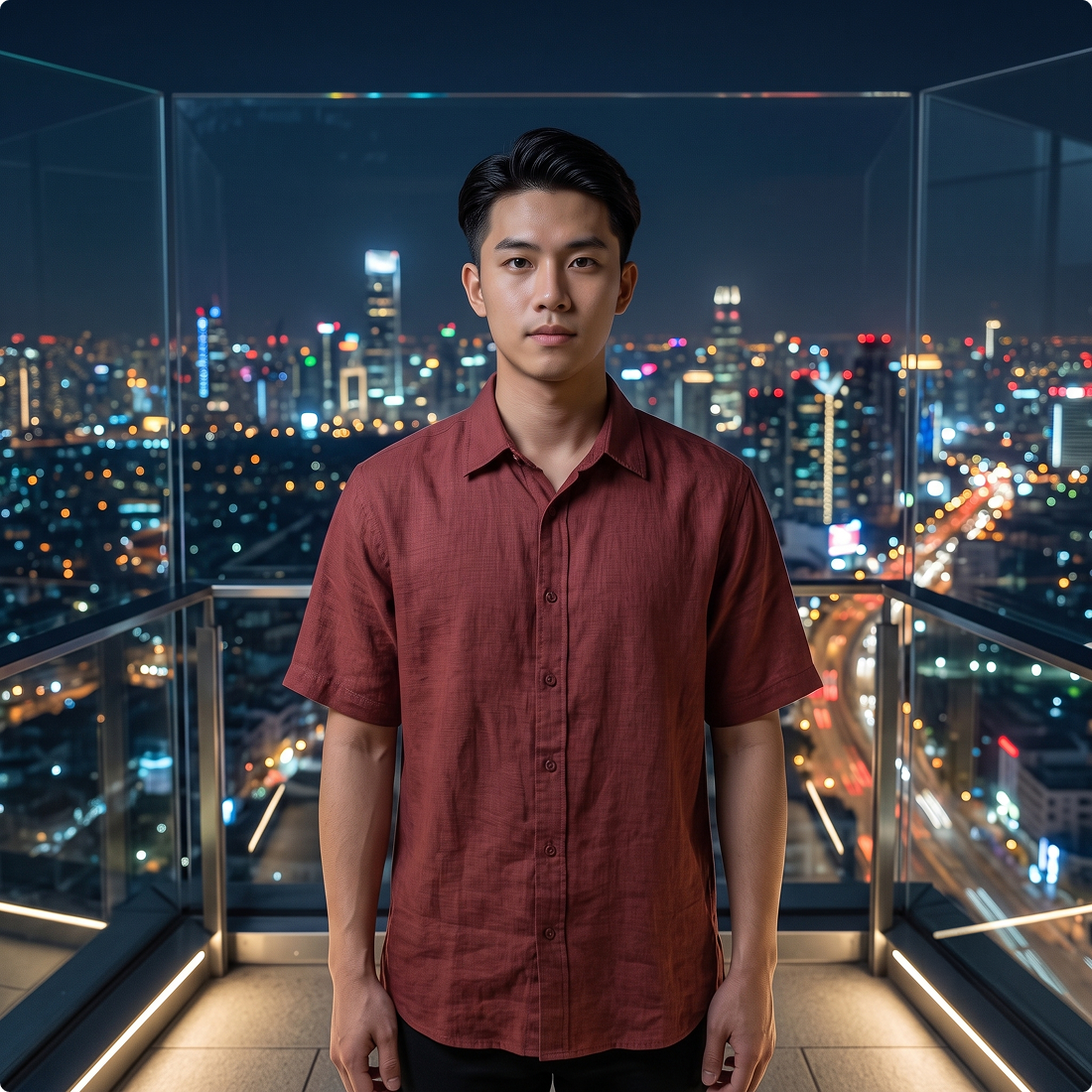 Burgundy Casual Button-Down Shirt