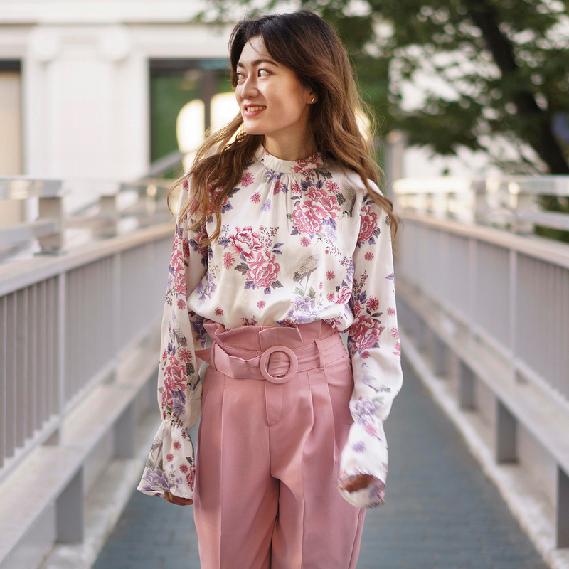 Floral Print Tie-Neck Blouse