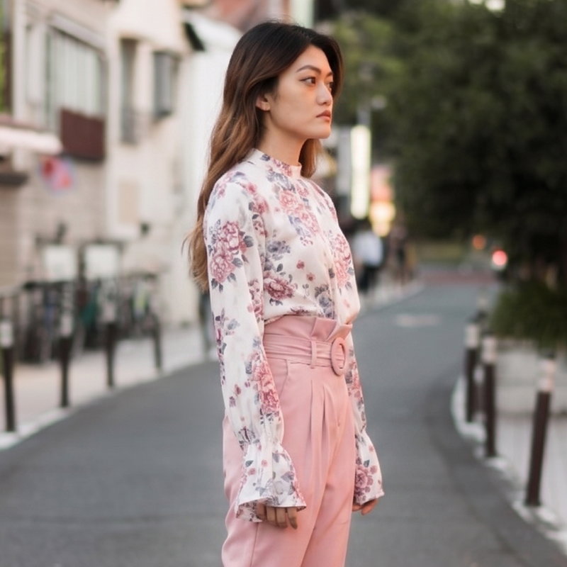 Floral Print Tie-Neck Blouse