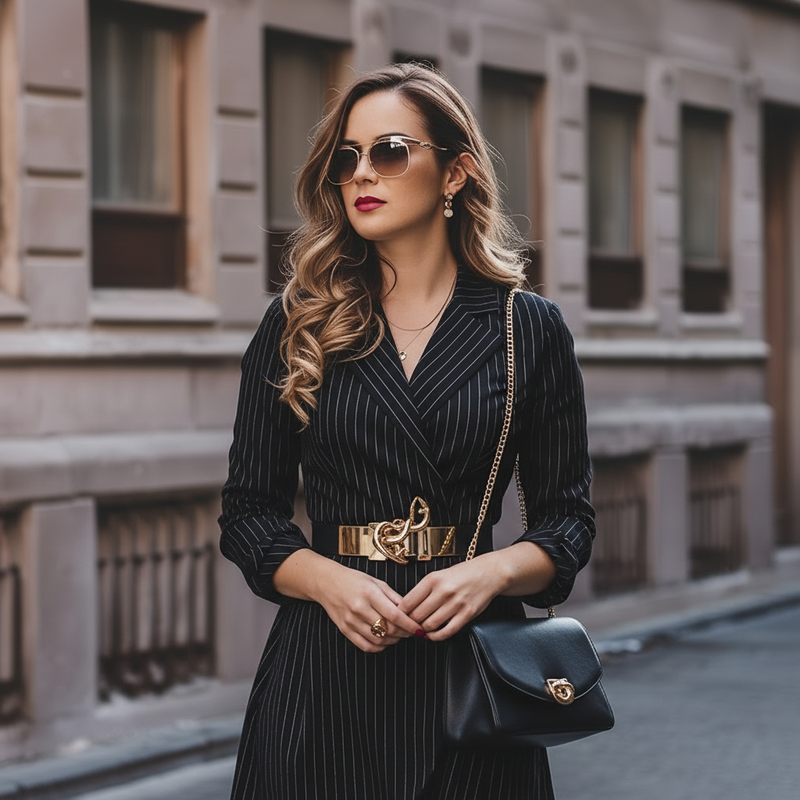 Black Pinstripe Blazer Dress