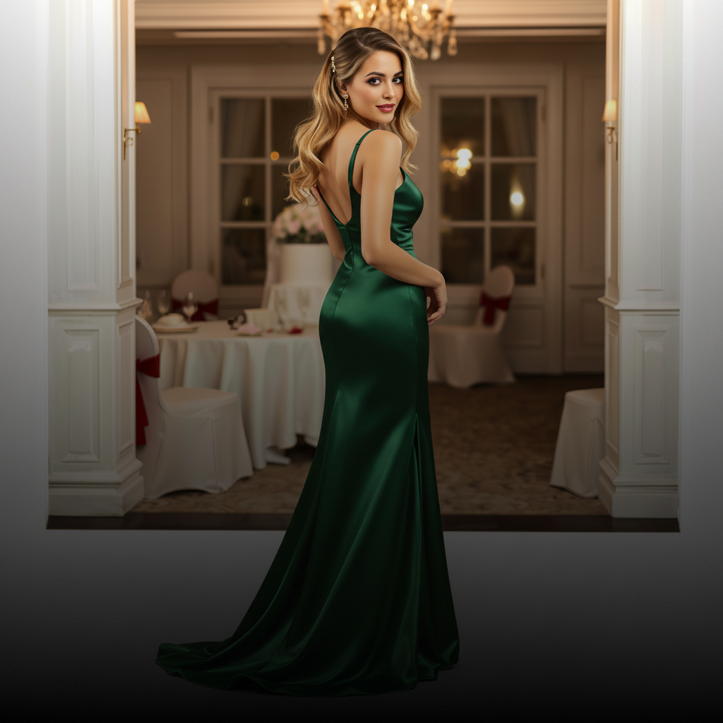 Bottle Green Satin Mermaid Gown