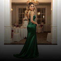 Bottle Green Satin Mermaid Gown