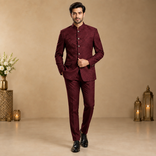 Burgundy bandhgala party look
