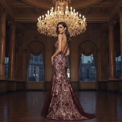 Burgundy Lace Mermaid Gown