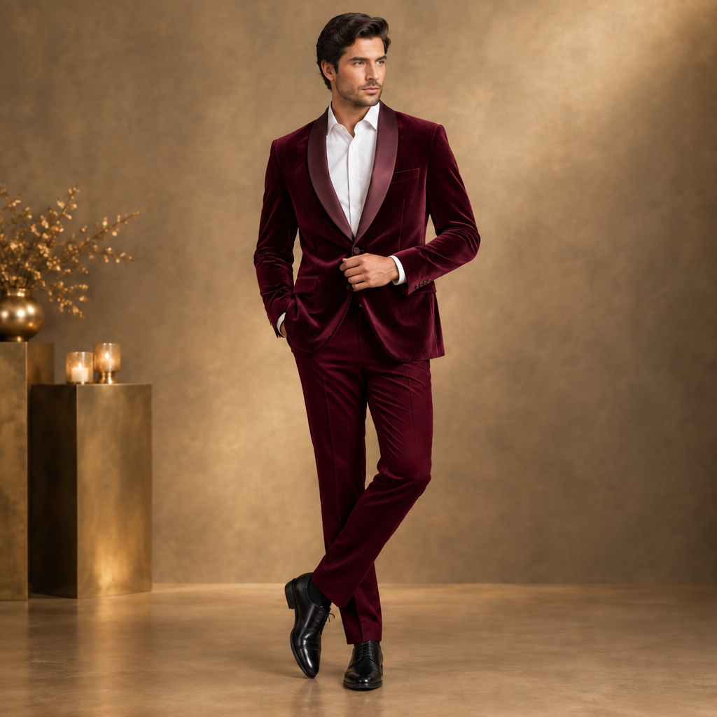 Burgundy party-wear suit