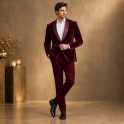 Burgundy party-wear suit