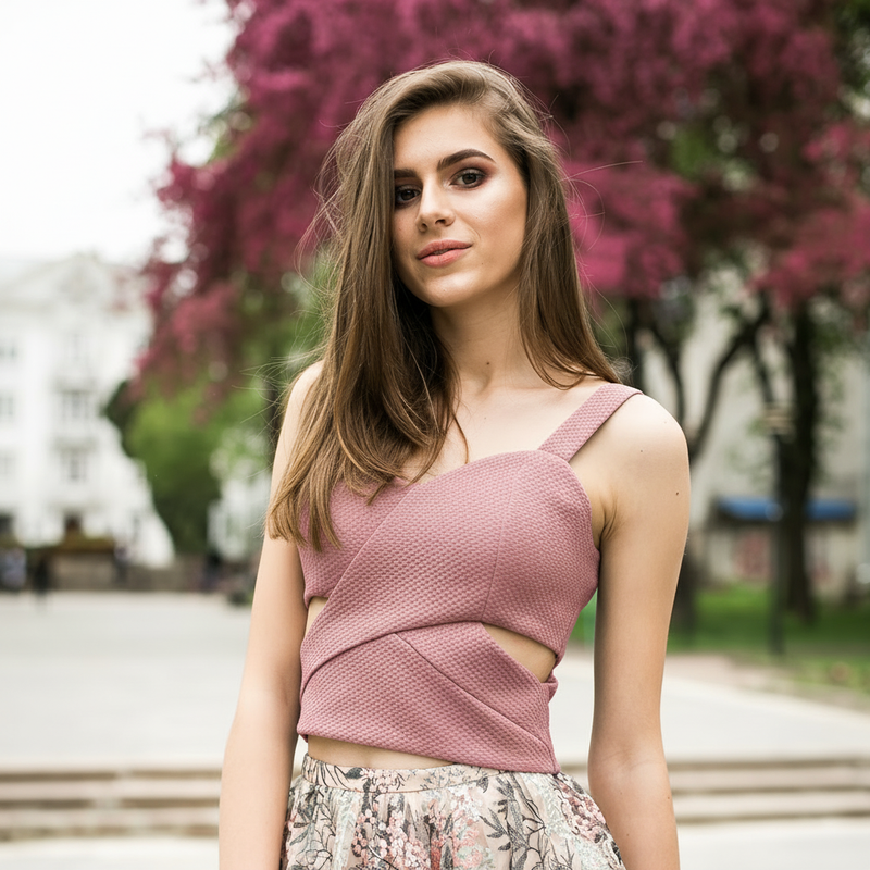Chic Twist Crop Top - Dusty Rose