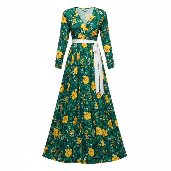 Classic Floral Maxi Dress - Green