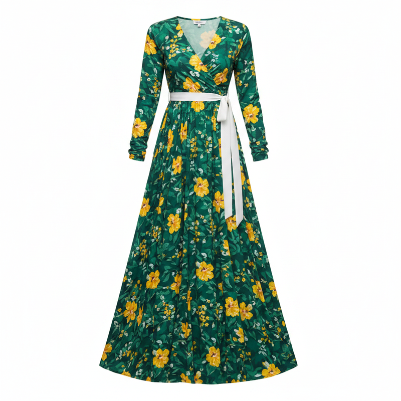 Classic Floral Maxi Dress - Green