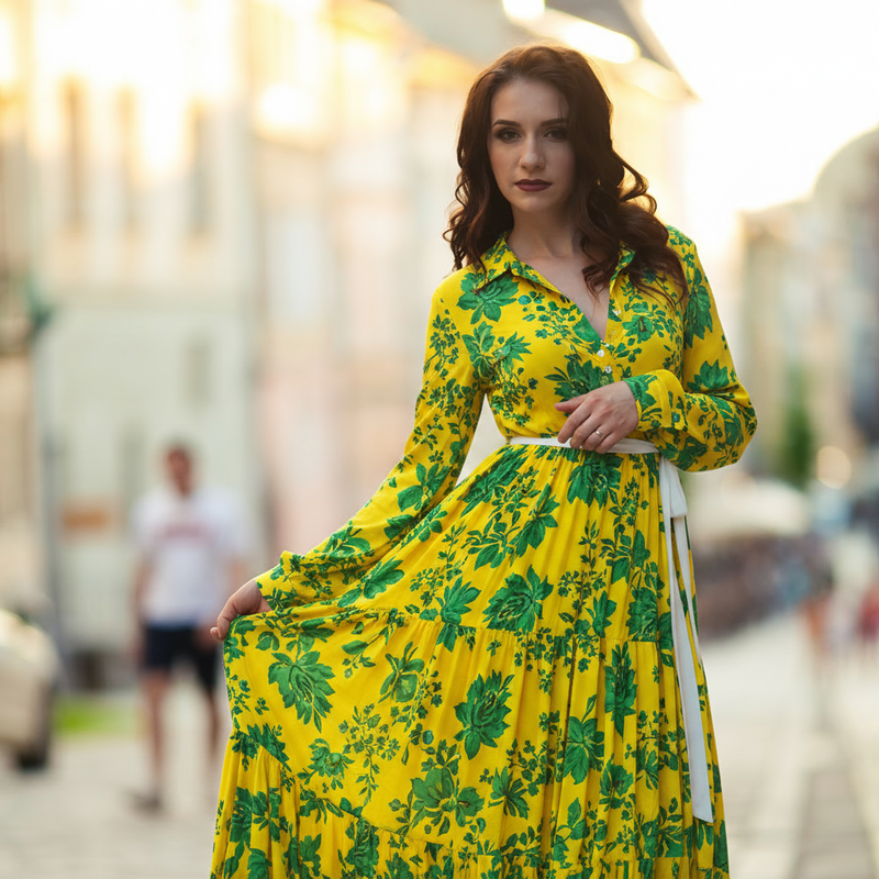 Classic Floral Maxi Dress - Yellow