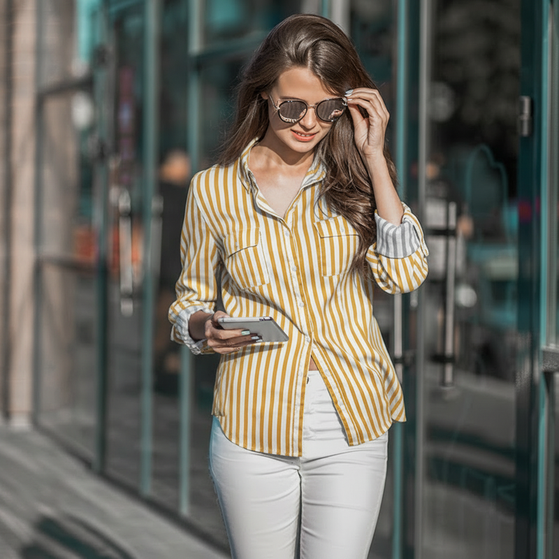 Classic Striped Cotton Shirt - Yellow