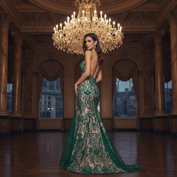 Emerald Green Lace Mermaid Gown