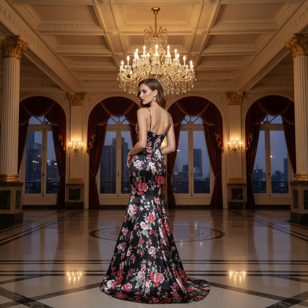 Floral Print Evening Gown
