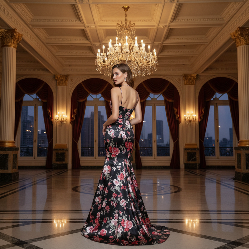 Floral Print Evening Gown