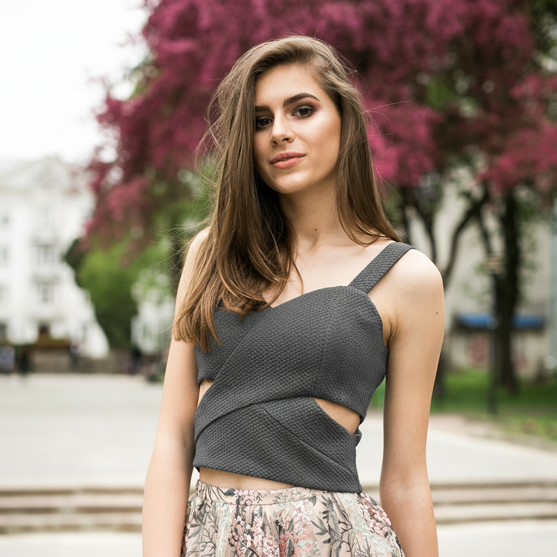 Gray One-Shoulder Crop Top
