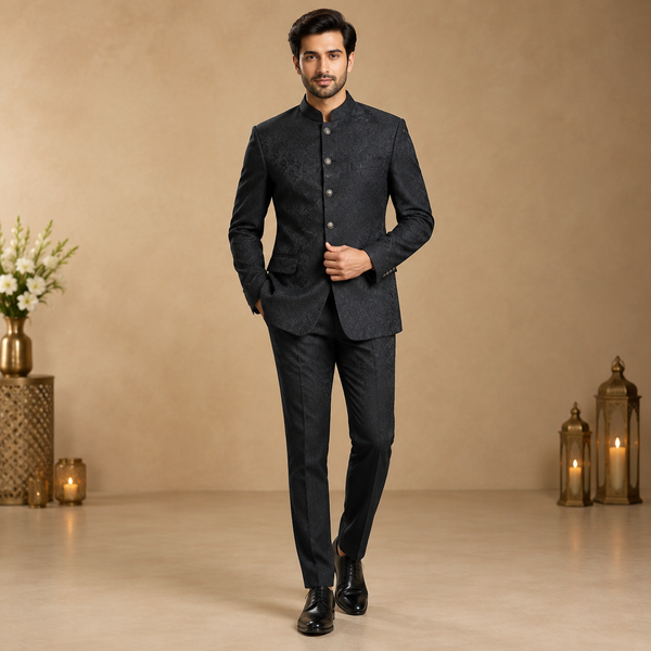 Men’s charcoal bandhgala party-look image
