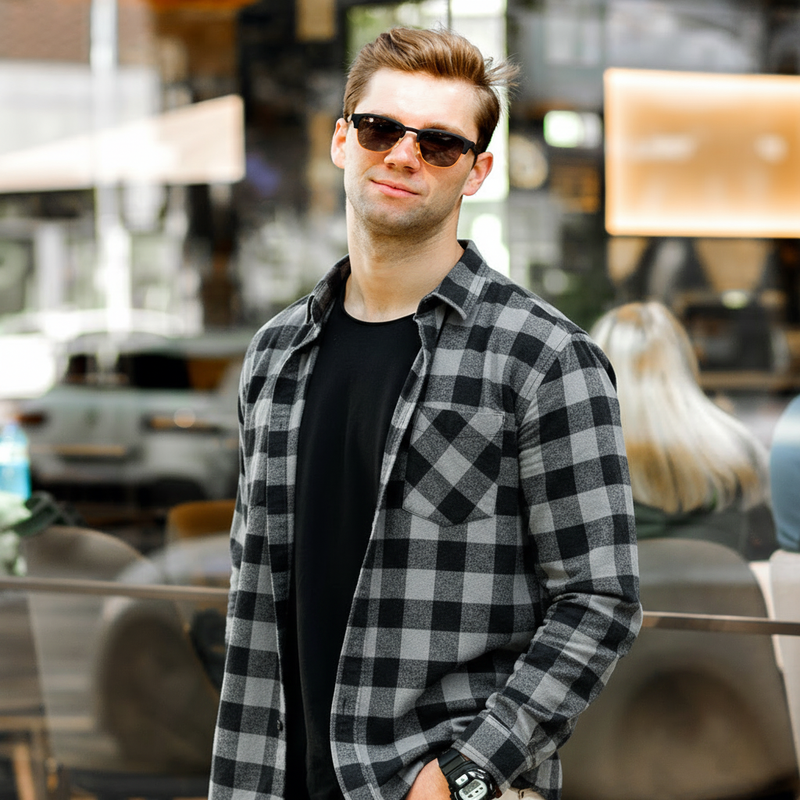 Men's Check Casual Shirt - Gray