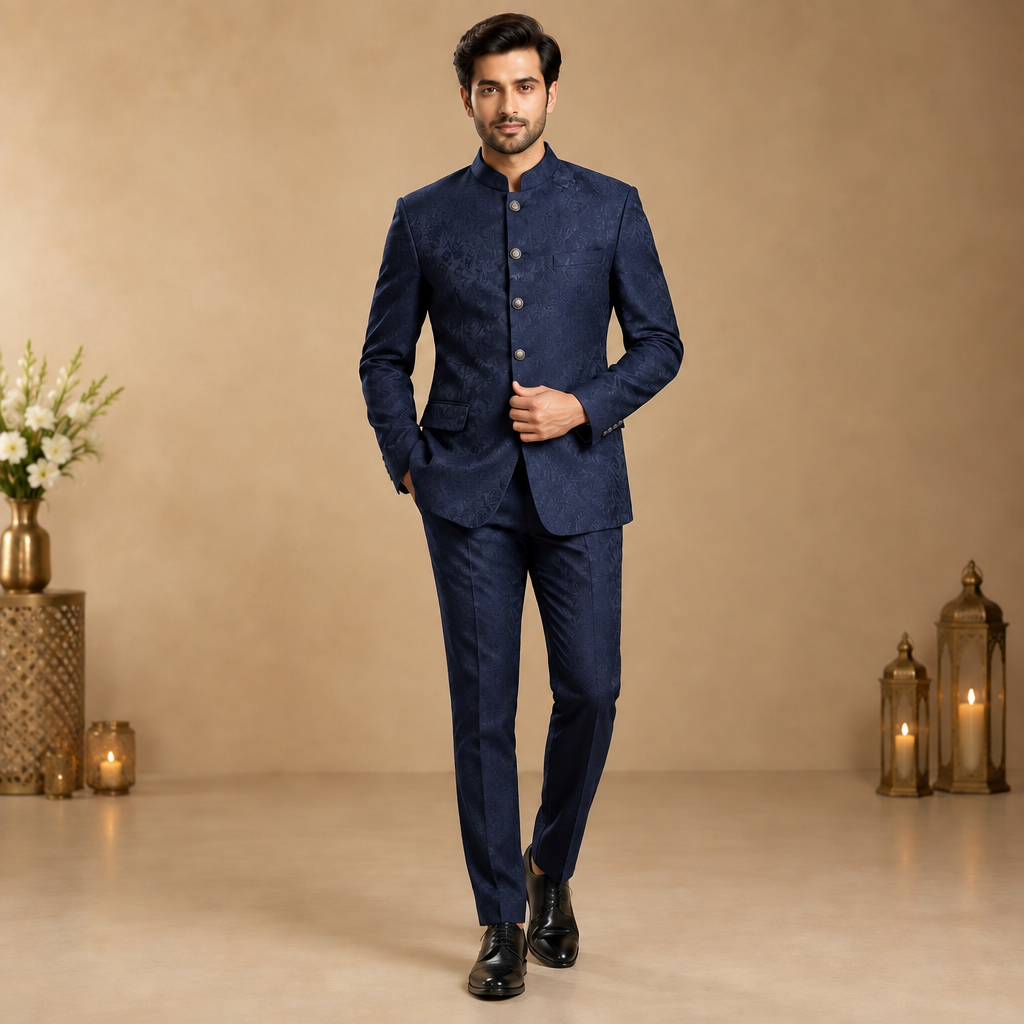 Midnight navy bandhgala party look