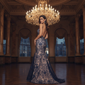 Navy Lace Evening Gown