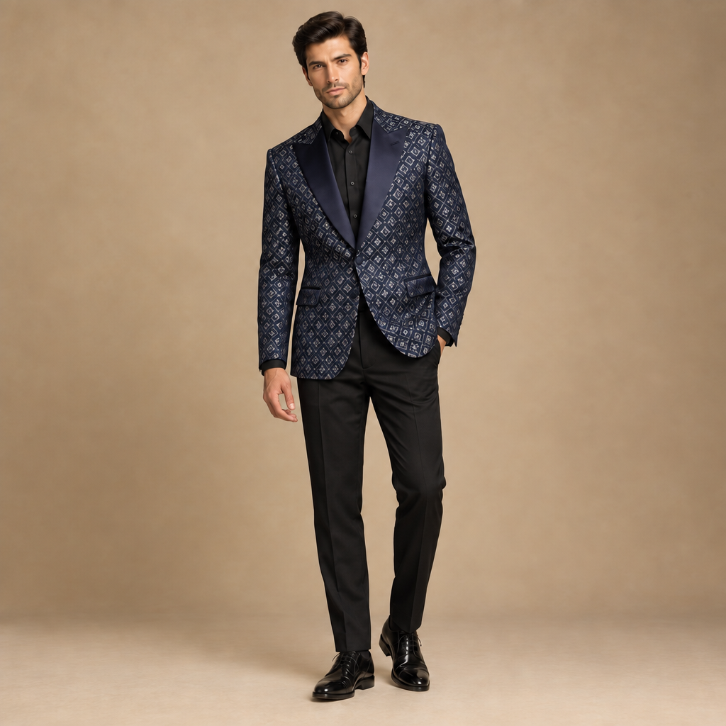 Navy patterned party jacket