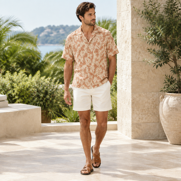 Terracotta tropical-print resort shirt