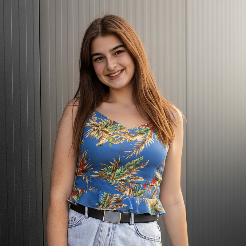 Tropical Summer Cami Top - Blue