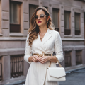 White Pinstripe Blazer Dress